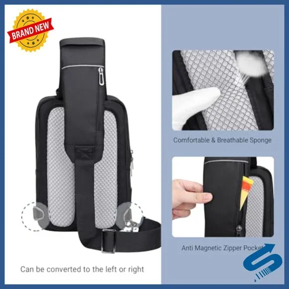 Large Nylon Sling Bag with USB Port Expandable Travel Daypack